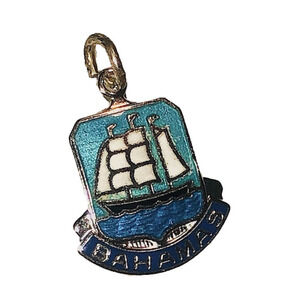 VTG Sterling Silver Miniature Bahamas Ship Ocean  Charm Bracelet Charm 16mm